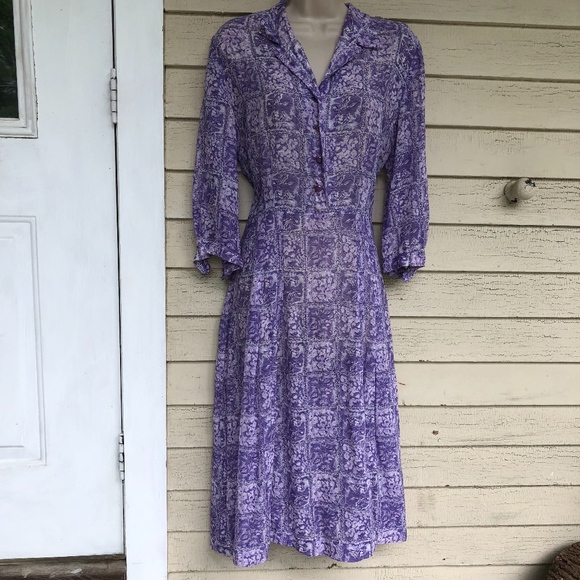 MYNETTE purple white floral vintage 3/4 sl. dress - Picture 3 of 7
